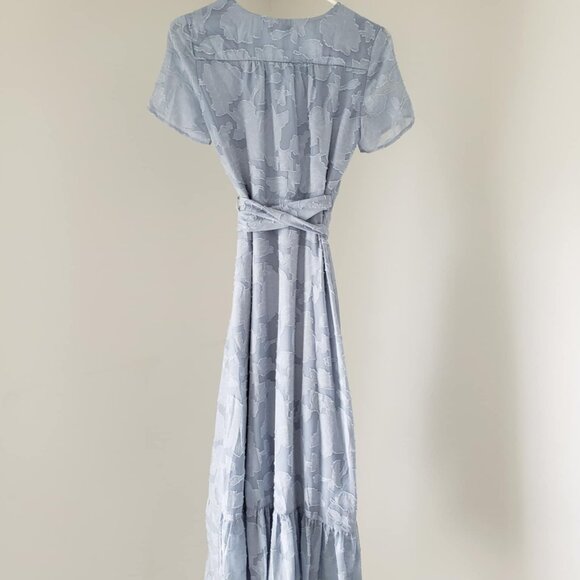 Lulu's Light Blue Jacquard Midi Wrap Dress - Picture 2 of 5